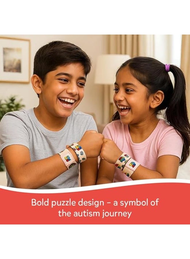 abley's Autism Awareness Support Bracelet, Colorful Puzzle Pattern, Elastic Fabric Band, Sensory Friendly (Hope with Peace Hand Sign) - Image 3